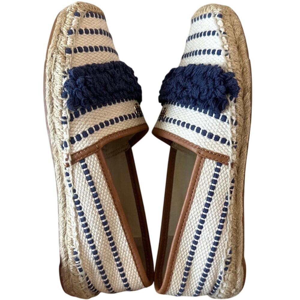 Tory Burch Shaw Fringe Espadrilles Navy Cream Stripe 8 - Picture 8 of 13